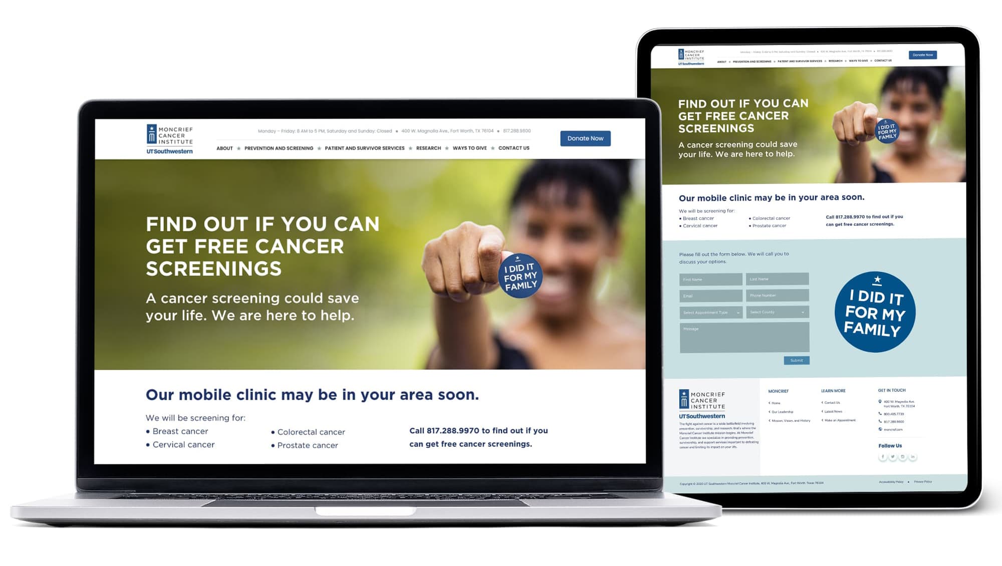 Moncrief Cancer Institute Website Layout